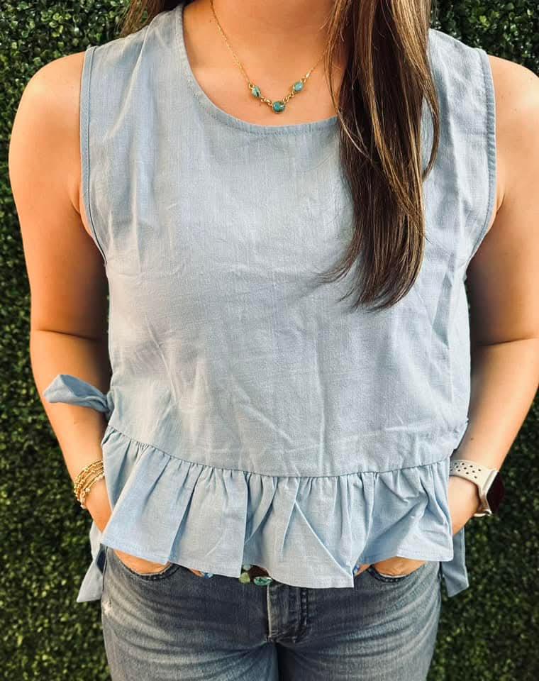 Ruffled Tank Top Sky