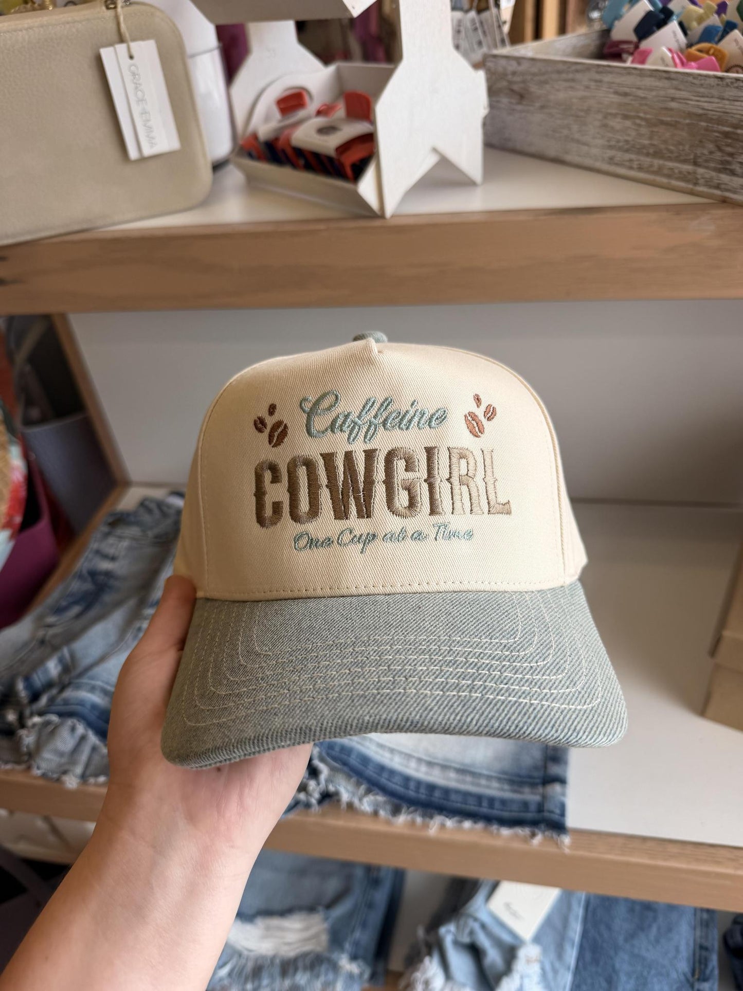 Caffeine Cowgirl denim Hat