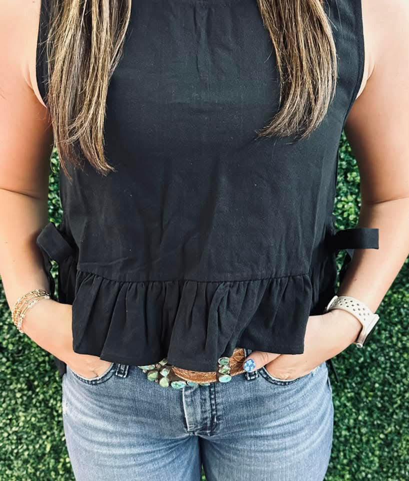 Ruffled Tank Top Blk