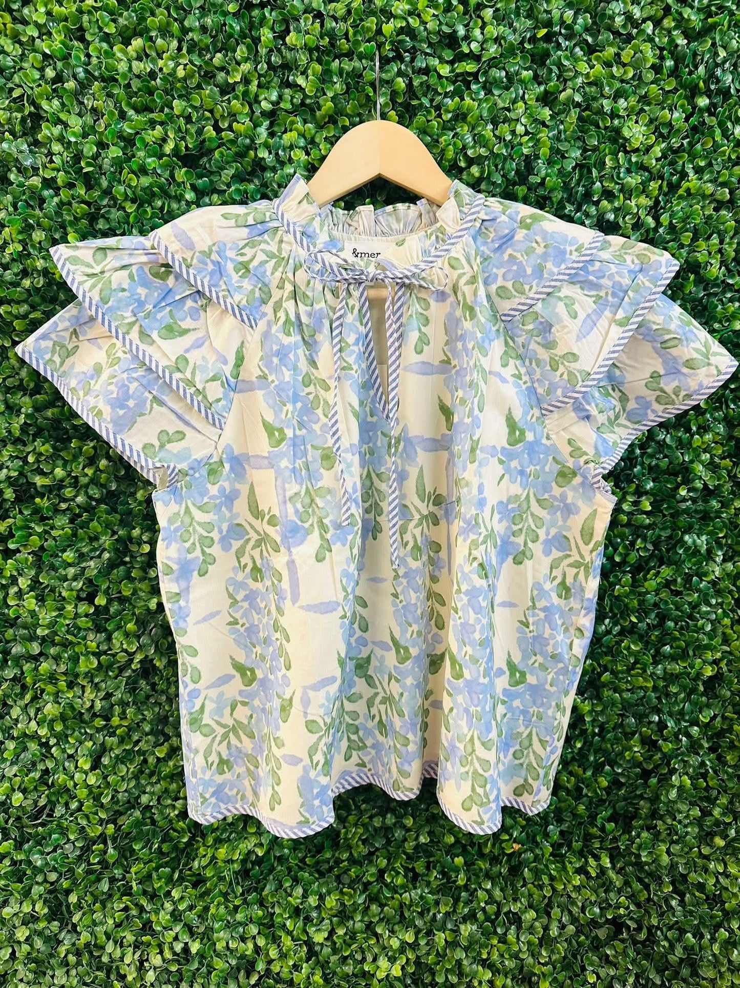 Floral Blue Ruffle Top