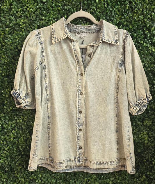 Puff Sleeve Denim Top