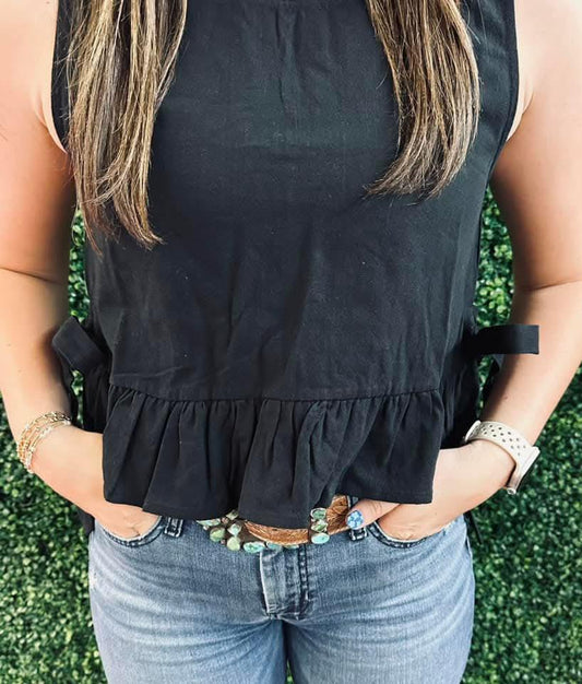 Ruffled Tank Top Blk