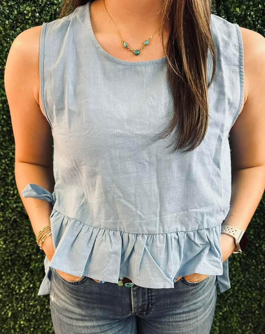 Ruffled Tank Top Sky